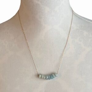 Aquamarine Beaded Bar Necklace on Delicate Gold Chain | Minimalist